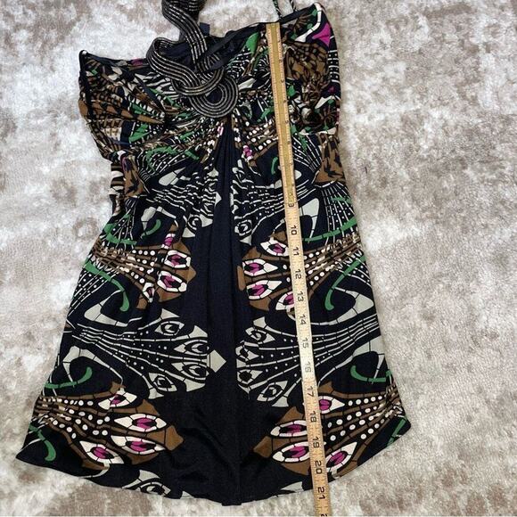 Made in USA top blouse black and chain detail halter style black printed stretch - Picture 6 of 9